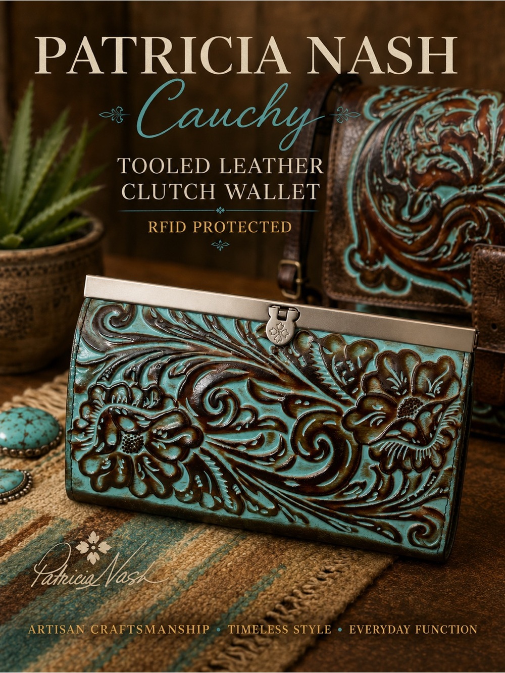 Patricia Nash Cauchy Hand Tooled Leather Clutch - Wallet Built-in NWT $119 MSRP